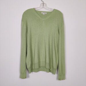 Calvin Klein Men's V-neck Green Sweater Size Large 100% Cotton Old Money